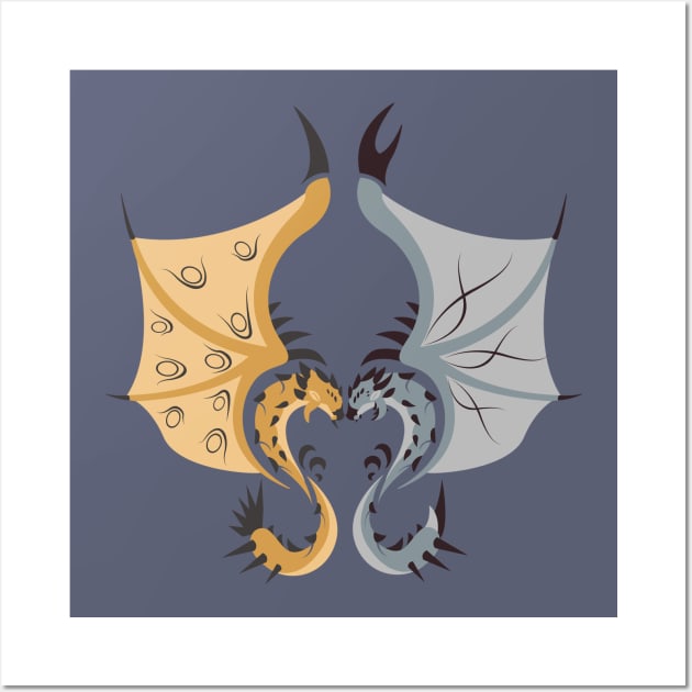 Heaven and Earth - Gold Rathian & Silver Rathalos Wall Art by kinokashi